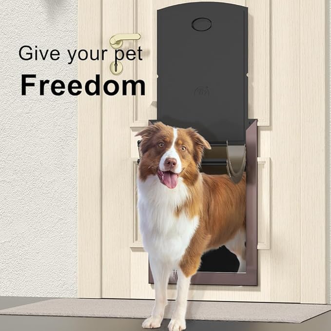 [MAVRICPOWER] Aluminum Large Dog Door for Door, Dog Doors for Large Dogs with 2 Sliding Lock Panels, Doggy Door for Dogs up to 80lbs