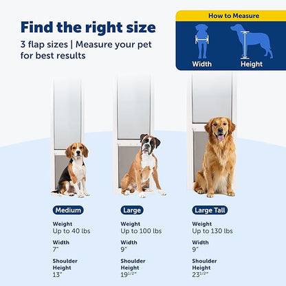 PetSafe Sliding Glass Pet Door - No-Cut DIY Install Doggy Door for Renters - Aluminum Frame - Adjustable Height 91 7/16" to 96" - Ideal for Medium Dogs Up to 40 lb - White