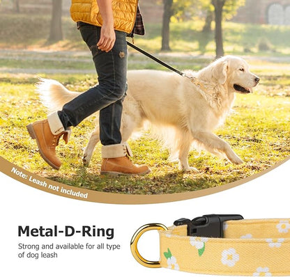 Cotton Handmade Dog Collar Cute and Distinctive Patterns Yellow Flower with Pendant for Girl Boy Dogs Collars M