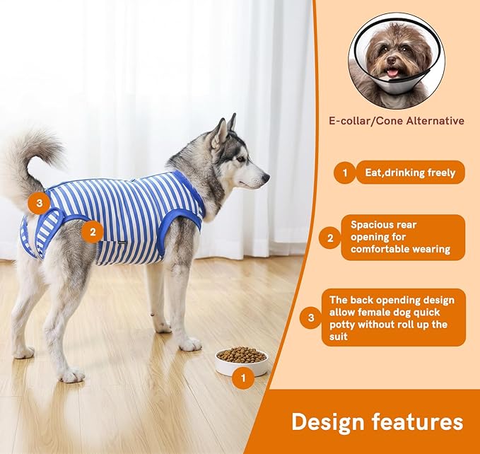 Dog Surgery Recovery Suit Dogs Neuter Spay Female Male Protective Clothes, Blue White L