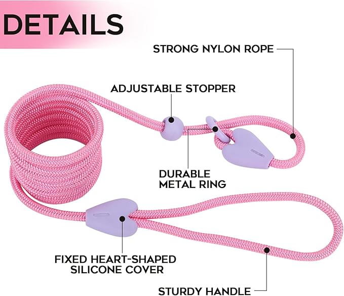 Slip Lead Dog Leash Slip Lead 5FT Dog Training Leash 9 Color Slip Leads for Dogs Dog Leashes for Medium Dogs No Pull Dog Leash(Pink)