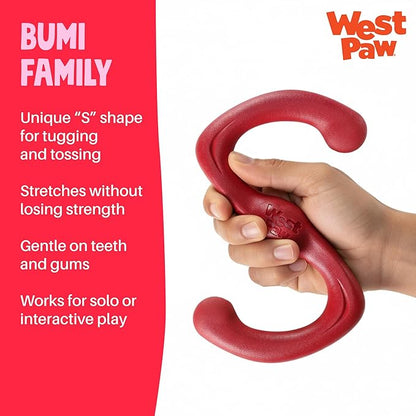 WEST PAW Zogoflex Bumi Dog Tug Toy – S-Shaped, Lightweight Chew Toys for Fetch, Play, Pet Exercise – Tug of War Soft Flinging Squishy Chewy Toy for Dogs – Guaranteed, Latex-Free, Large 9.5", Ruby