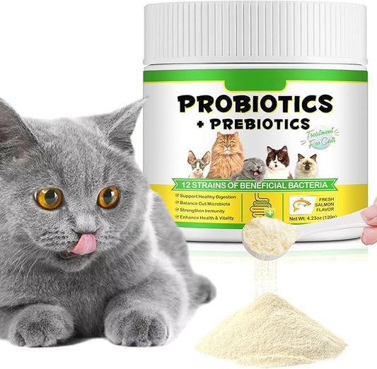 Cat Probiotic Powder with Prebiotics - 5 Billion CFU & 12 Strains to Treat Diarrhea, Vomiting, Digestive Support & Immunity Health