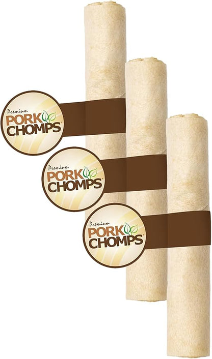 Pork Chomps Baked Pork Skin Dog Chew, 8-inch Roll, 1 Count (Pack of 3)