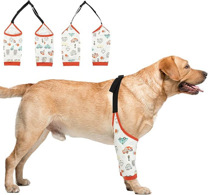 Dog Recovery Suit for Front Legs, Dog Recovery Sleeves After Surgery with Elastic Band, Soft Protective Elbow Braces for Medium Large Dogs, Cone Collar Alternative to Stop Licking Leg Wounds,Red,L