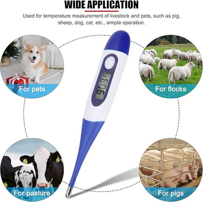 Livestock Pet Thermometer with LED Display Memory Function,Fast Digital Veterinary Thermometer,Flexible Probe for Temperature Measurement for Dogs Cats Horse Cattle (with Battery)