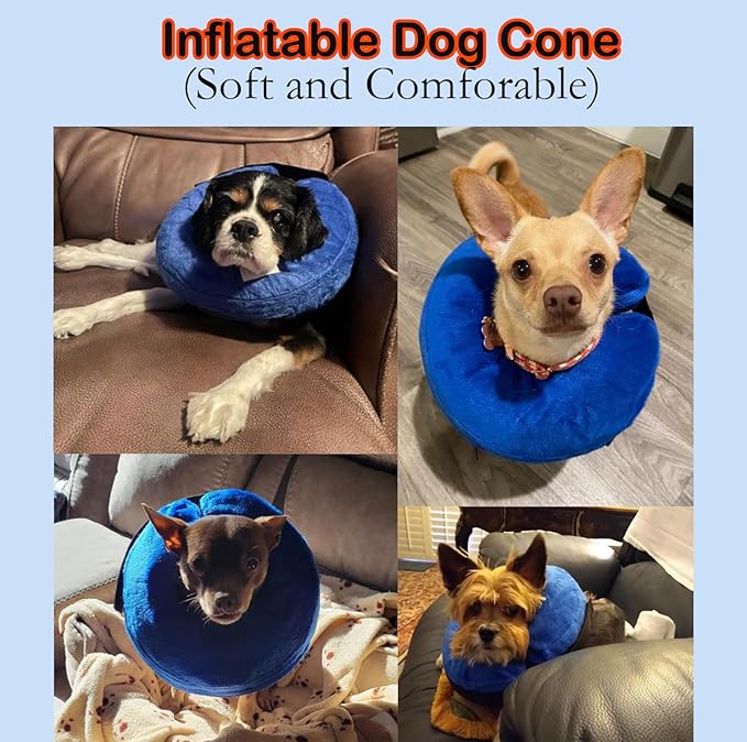 Inflatable Dog Cone Collar After Surgery, Soft Dog Neck Donut Collar, Blow up Donut E-Collar for Small Medium Large Dogs and Cats, Dogs Recovery Cone Alternative