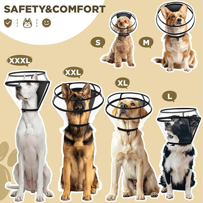 Dog Cone Collar for After Surgery,Transparent Dog Cones Alternative for Small Large Medium Size Dogs,Adjustable Depth Pet Recovery Collars,Elizabethan Collar for Dogs Stop Licking Wound(S)