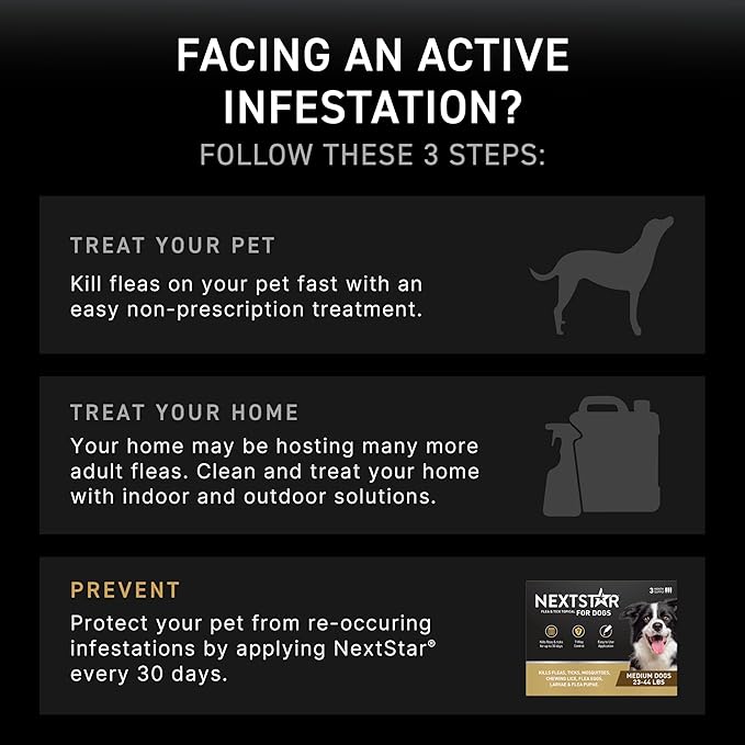 NEXTSTAR Flea and Tick Prevention for Dogs, Repellent, and Control, Fast Acting Waterproof Topical Drops. Medium Dog Tick & Flea Repellent, 3 Month Dose