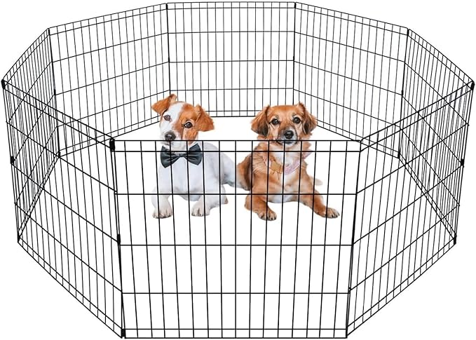 BestPet | Foldable Dog Playpen | 24 Inch, 8 Panels | Metal Pet Exercise Pen | Indoor Outdoor Portable Dog Fence with Door | Removable, Rust-Resistant Secure Pet Kennel | Easy to Assemble