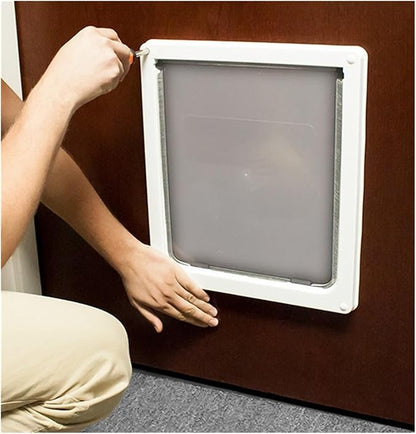 pet Door, Strong Lockable Dog Door with Privacy Protection Flap Gate Pet for Big Small Dogs Safety Doors Easy to Install(White,Large)