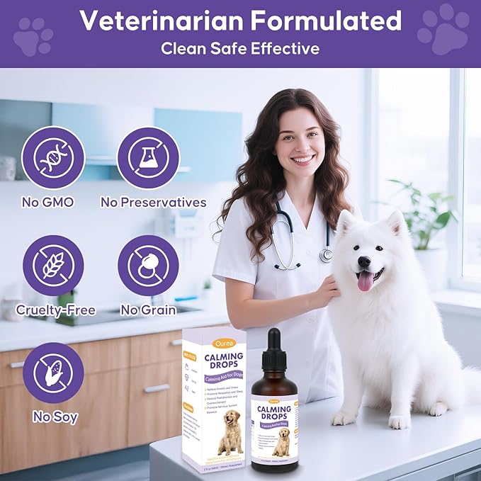 Sedation Drops for Dogs Nail Trimming Grooming, Natural Calming Solution with Melatonin for Relieve Separation Anxiety Stress Vet Visits, Calming Drops with for Thunder Fireworks Traveling Sleep Aid