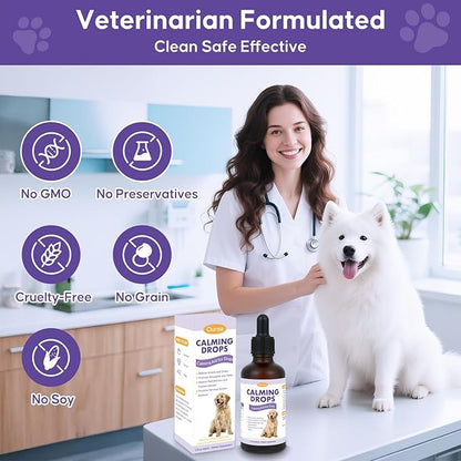 Sedation Drops for Dogs Nail Trimming Grooming, Natural Calming Solution with Melatonin for Relieve Separation Anxiety Stress Vet Visits, Calming Drops with for Thunder Fireworks Traveling Sleep Aid