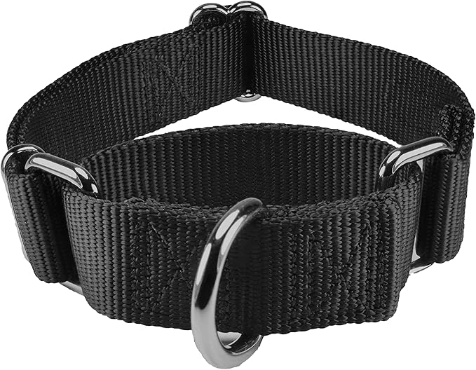 Mikivery Martingale Dog Collar Nylon Adjustable and Safety Training Colourful Comfortable Metal Buckle Pet Collars for Small Medium and Large Dogs(Black,M)