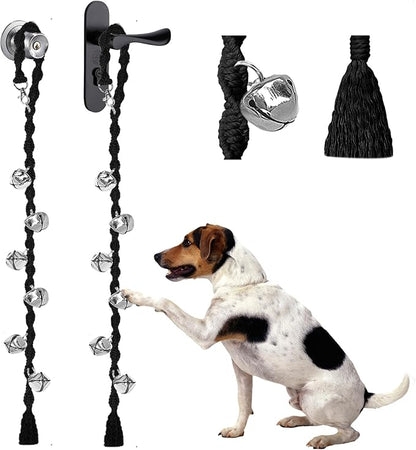 Dog Bells to Go Outside & Puppy Potty Training, Adjustable Dog Door Bell Ring to Go Potty, Handmade with Premium Yarn. Twisted Style, Black 2 Count