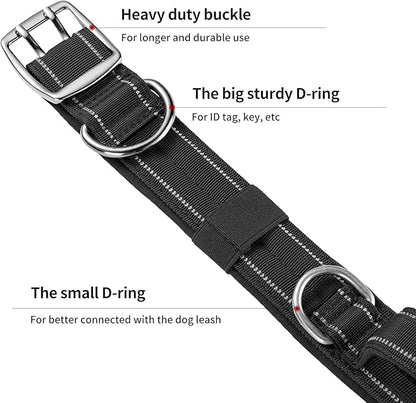Annchwool Tactical Dog Collar for Medium and Large Dog,Adjustable Military Dog Collar with Soft Padded Handle,Heavy Duty Double Buckle Design(Black,XL)