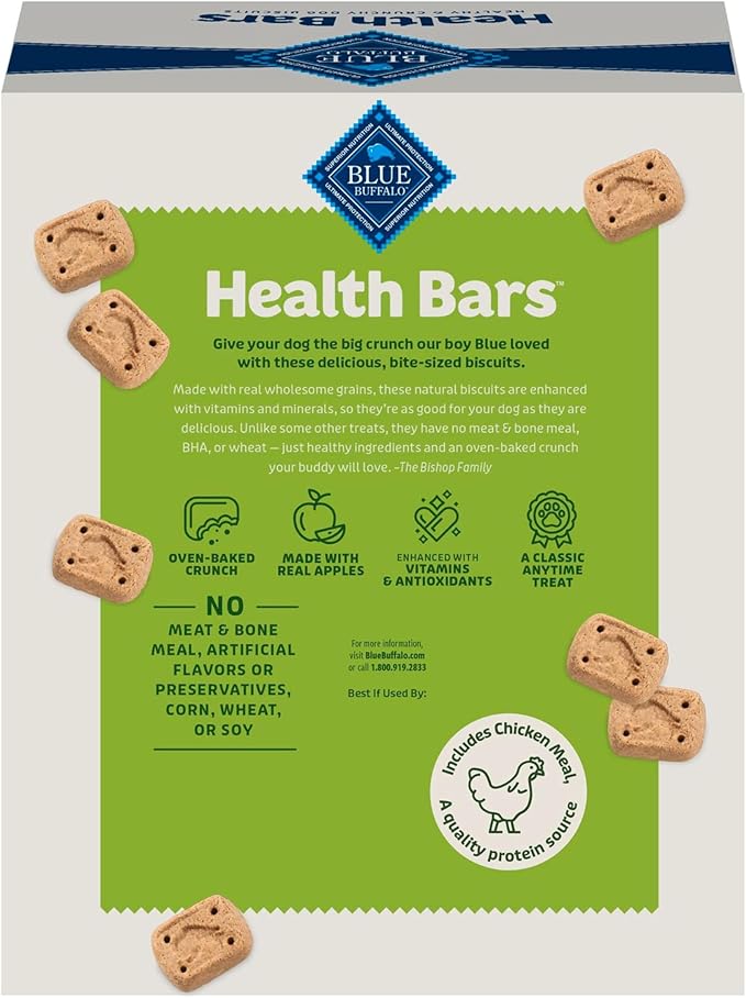 Blue Buffalo Mini Health Bars Crunchy Dog Biscuits, Oven-Baked with Natural Ingredients, Apples & Yogurt, 2-lb Box