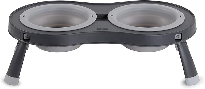 Dexas Pets Double Elevated Pet Feeder, Light Gray, Small/1 Cup Capacity Bowls (PW100432429)