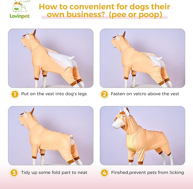 LovinPet Dog Recovery Suit - Medium Large - Dog Bodysuit for Abdominal Wound After Surgery Leg wrap,Wavy Blue,Post-Operative Vest E-Collar Alternative,Cattle,Yellow,3XL