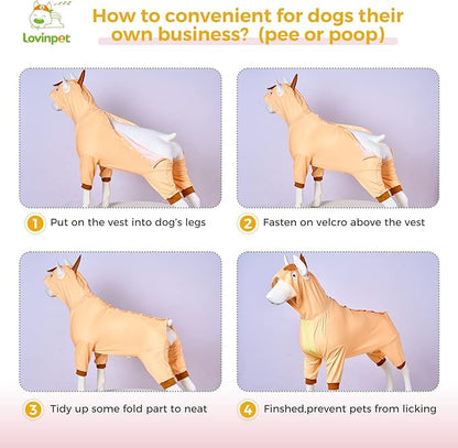 LovinPet Dog Recovery Suit - Medium Large - Dog Bodysuit for Abdominal Wound After Surgery Leg wrap,Wavy Blue,Post-Operative Vest E-Collar Alternative,Cattle,Yellow,3XL