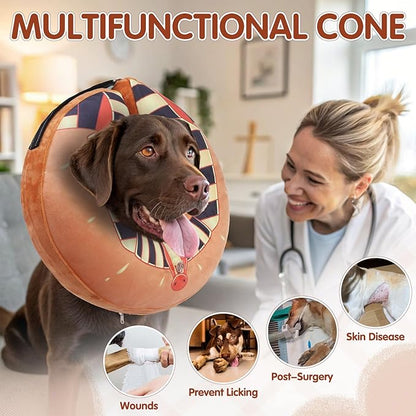 EXPAWLORER X-Large Widen Soft Dog Cone Collar - Inflatable Dog Neck Donut Collar Alternative After Surgery to Stop Licking,Adjustable Protective Recovery E Collar(Rharaoh)