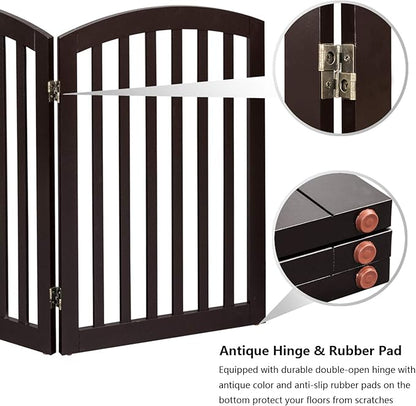 Bonnlo 3-Panel Wooden Free Standing Pet Gate for Dogs, 30'' Tall Dog Gates for The House, Doorways & Stairs, Dog Fences Indoor Puppy Gate with 3 Foot Supporters, Up to 61” Wide, Espresso