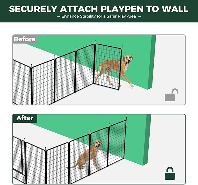 FXW Rollick Unleashed Dog Playpen for Indoor, Yard, RV Camping, 50 inch 16 Panels Dog Pen with Anchor Kit (4 Packs) for Large Dogs, Black│Patented