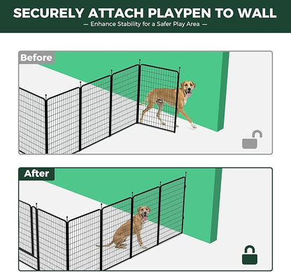 FXW Rollick Unleashed Dog Playpen for Indoor, Yard, RV Camping, 50 inch 16 Panels Dog Pen with Anchor Kit (4 Packs) for Large Dogs, Black│Patented