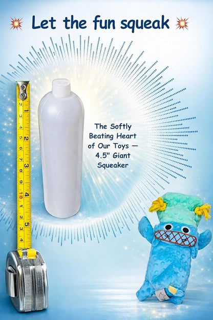 4 in 1 Squeaky Dog Toy-No Stuffing Dog Toy with Ropes,Squeaker & Surprise play item inside for Small Medium Large Breed-Dog Tug Toy,Dog Chew Toy for Cuddling& Playing,Soft Blue Plush Hippo in Gift Box