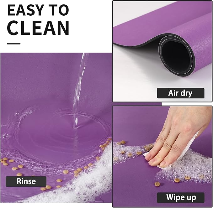 HotLive Dog Food Mat - Absorbent Cat Mat for Food and Water, No Stains Pet Feeding Bowl Mat, Easy to Clean Pet Placemats, Quick Dry Dog Water Dispenser Mat for Messy Drinkers | Paw Purple 18"x 28"