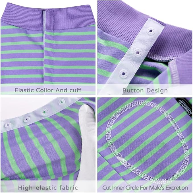 Dog Surgery Recovery Suit,Female Male Puppy Shirt,Dog Spay Neuter Onesie,E-Collar Cone Alternative,Abdominal Wound Protector,Prevent Licking Wound(Green Purple Stripe-XL)