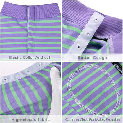Dog Surgery Recovery Suit,Female Male Puppy Shirt,Dog Spay Neuter Onesie,E-Collar Cone Alternative,Abdominal Wound Protector,Prevent Licking Wound(Green Purple Stripe-XL)