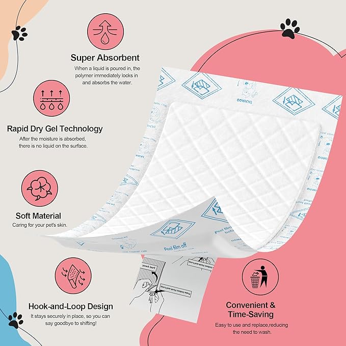 Dog Diapers Liners, 150 Ct, Super Absorbent Doggie Diaper Inserts for Male Dog Wraps and Female Dog Diapers, Hook-and-Loop Tape Design, Super-fit & No Shifting, Medium Dog Diaper Pads