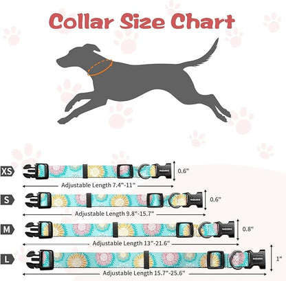 Kazazoo Dog Collar Cute and Soft Nylon Puppy Collar for Boy and Girl, Adjustable Dog Collars for Medium Large Dogs, Blue Sunflowers-L