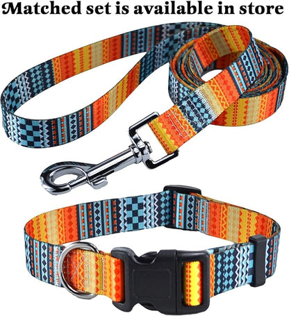 Mihqy Dog Collar with Bohemia Floral Tribal Geometric Patterns - Soft Ethnic Style Collar Adjustable for Small Medium Large Dogs (Bohemian Orange,XS)