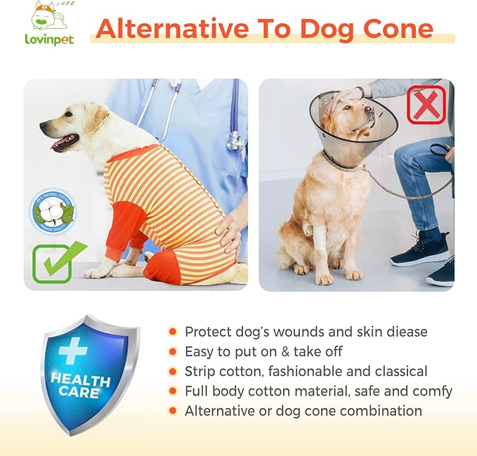 LovinPet Dog Recovery Suit - Medium Large - Full Coverage Large Dog's Bodysuit Wound Protective Surgical Recovery Bodysuit for Abdominal Wounds After Surgery Cut-Out Design of Abdomen,XL