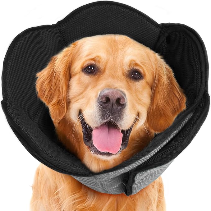 Soft Dog Cone for Large Dogs,Breathble Adjustable Dogs Recovery Collar After Surgery,Protective Elizabethan Cones,E Collar Alternative to Stop Licking,Comfortable Dog Cones,Black,S
