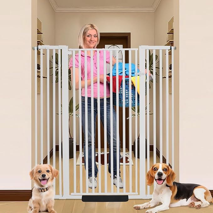 SHYUJAJIE 55 Inch Extra Tall Pet Gate for Cats,29.92"-48" Adjustable Wide Dog Gates,Pressure Mounted Walk Through Tall Pets Gate for Doorways,Hallway,Stairs(White)