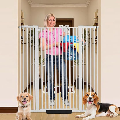 SHYUJAJIE 55 Inch Extra Tall Pet Gate for Cats,29.92"-48" Adjustable Wide Dog Gates,Pressure Mounted Walk Through Tall Pets Gate for Doorways,Hallway,Stairs(White)