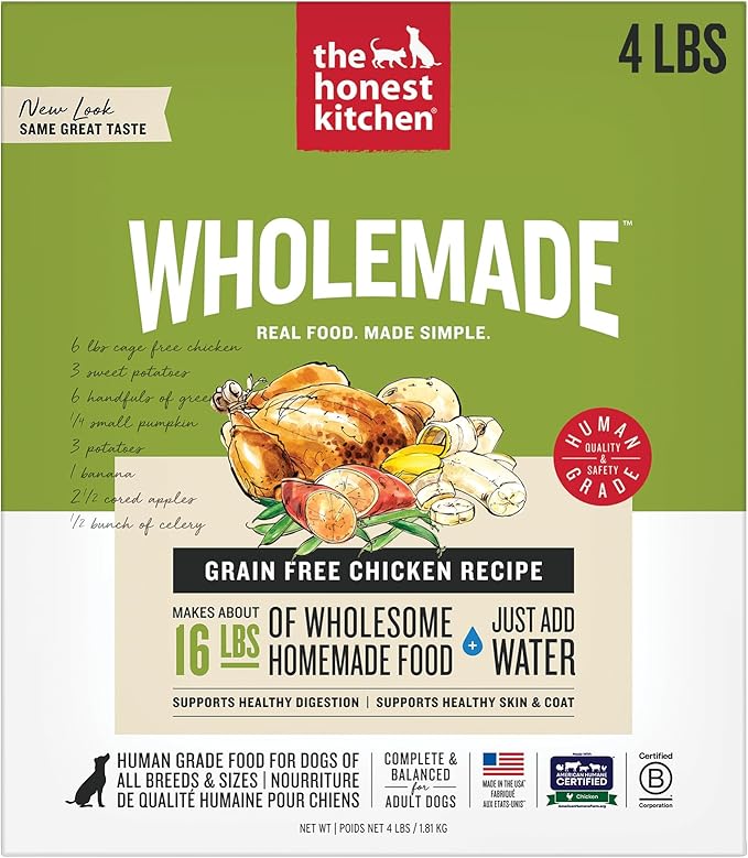 The Honest Kitchen Human Grade Wholemade™ Dehydrated Dog Food, Grain Free Chicken Dog Food, 4lb (makes 16lbs)