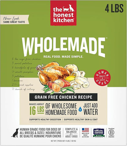 The Honest Kitchen Human Grade Wholemade™ Dehydrated Dog Food, Grain Free Chicken Dog Food, 4lb (makes 16lbs)