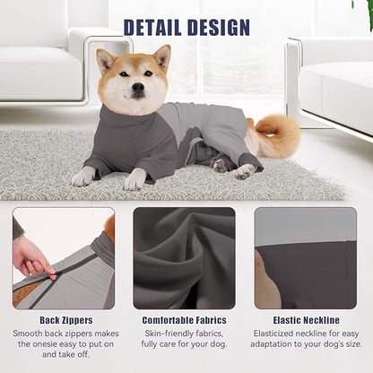 Dog Recovery Suit for Surgery Dog Onesie for Female and Male E-Collar Alternative Anti Shedding Pajamas Long Sleeve Claming Bodysuit Gray XXL