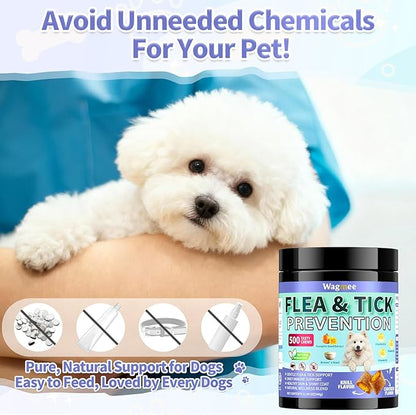Flea and Tick Prevention for Dogs Chewables – 500 Crunchy & Creamy Tasty Chews, Natural Dog Flea and Tick Treatment Chewable, Oral Flea Chews Supplement for Dogs Puppies, All Breeds & Ages, Chicken