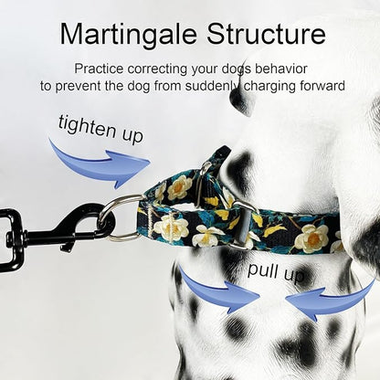 Martingale Collar for Dogs Floral Dog Collars for Small Medium Large Dogs with Buckle Adjustable Soft Nylon Dog Collar (Luxury Golden Flowers, Large)