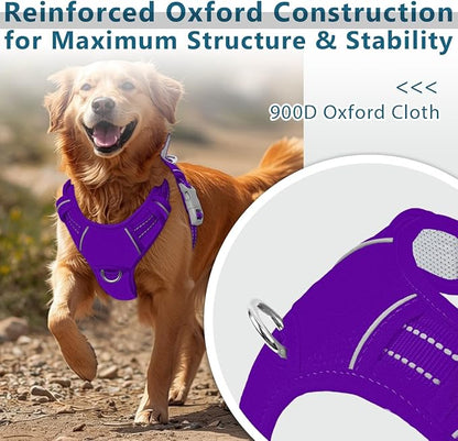 BARKBAY Dog Harness No Pull Oxford with ID Tag Pocket - Heavy Duty, Reflective, Easy Control for Large Dogs(Purple Oxford,M)
