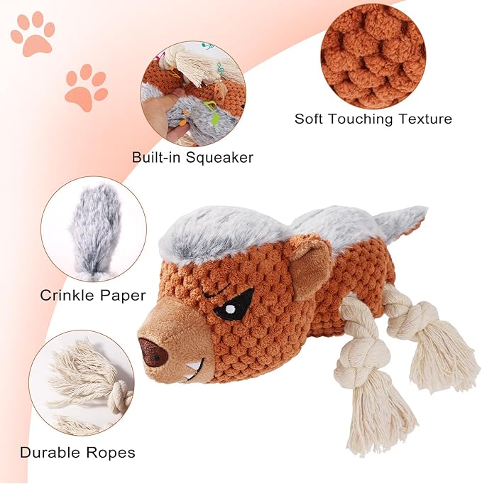 Letsmeet Dog Toys - Squeaky Interactive Plush Dog Toy with Rope, Chew Toy for Large Dogs, Small Dogs & Puppies - Tug of War Dog Toy for Aggressive Chewers, Pet Toys for Dogs