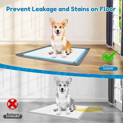 Puppy Pad Holder, 24” x 24” Dog Pee Pad Holder Tray with 4 Magnetic Clips, No Spill Raised Edge Indoor Silicone Dog Potty Trays, Leak-Proof Square Dog Toilet Training Pads Mat for Floor Protection