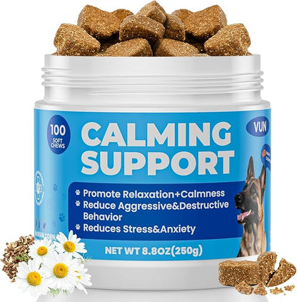 Calming Chews for Dog,Dog Calming Chews Anxiety&Stress Relief Treat with Melatonin,L-Theanine,Sleep Aid for Small/Large Dogs for Separation,Barking,Thunderstorm,Fireworks,Travel,Vet Visit -100 Counts