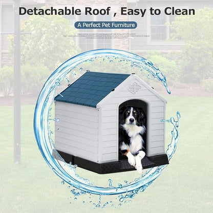 BestPet Dog House Indoor Outdoor Insulated Kennel Durable Plastic Dog House for Small Medium Large Dogs Weather & Water Resistant Pet Crate with Air Vents and Elevated Floor