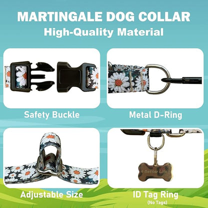 Martingale Collar for Dogs Flower Dog Collar with Quick Release Buckle Adjustable Nylon Soft Dog Collars for Small Dogs, Daisy
